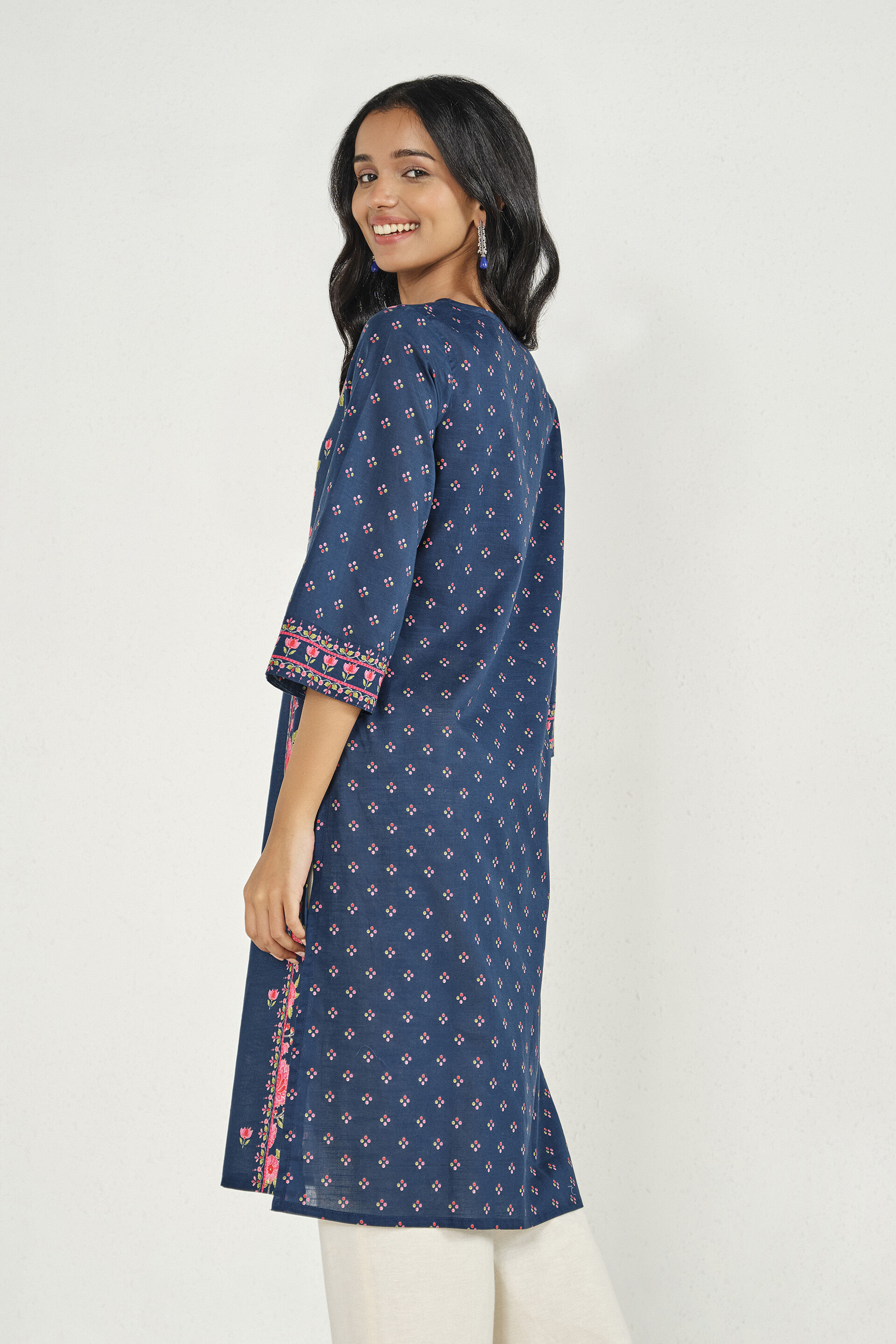 Royal Indigo Printed Cotton Kurta, Indigo, image 5